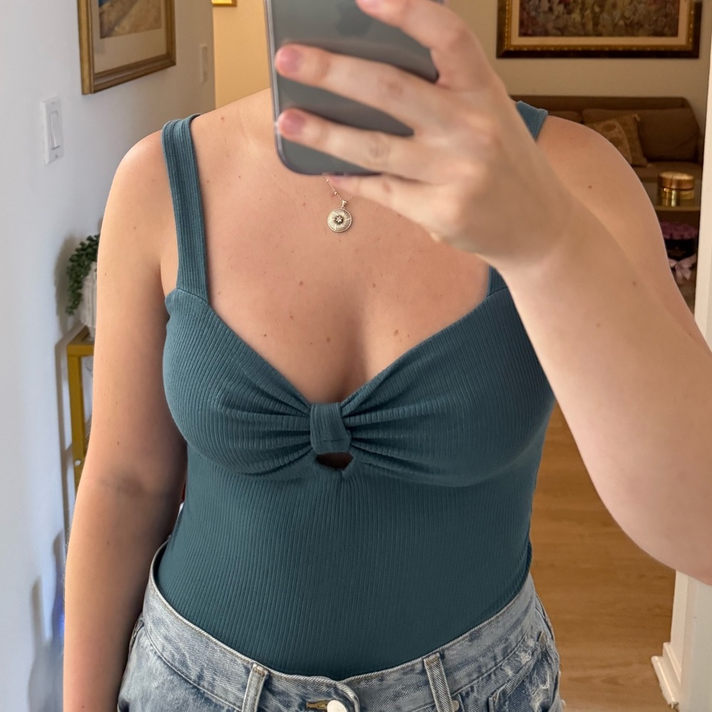 Teal Knot-Front Women’s bodysuit